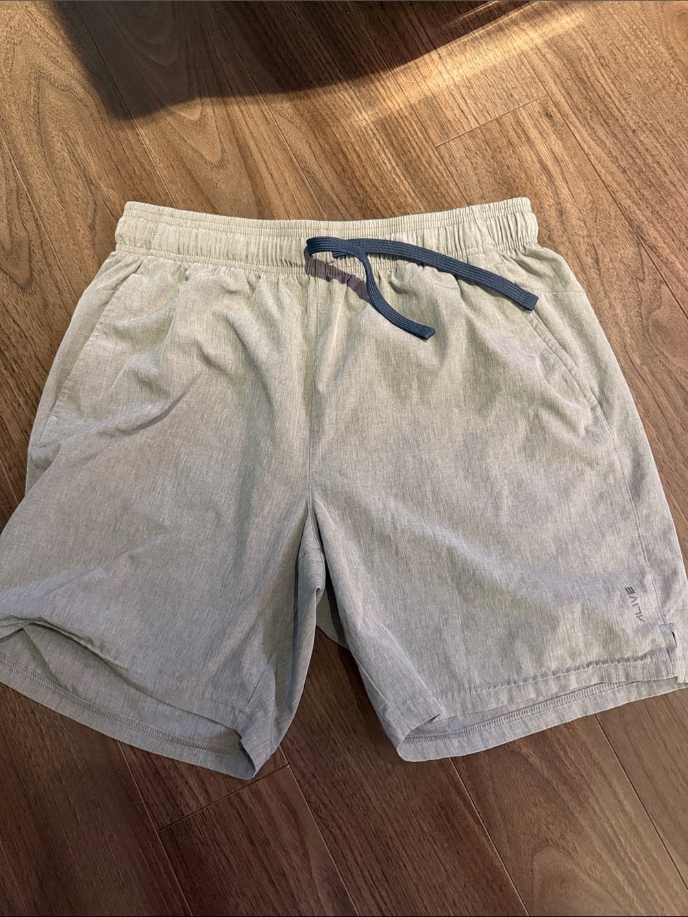 Light Gray Men's Athletic Drawstring Shorts with Navy Tie